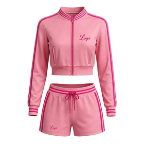 Completo Sportivo da <span class=keywords><strong>Donna</strong></span> Personalizzato con Logo OEM, Set 2 Pezzi con Giacca Corta con Zip e Pantaloncini a Vita Alta, Outfit Retrò Y2K - Product Image 2