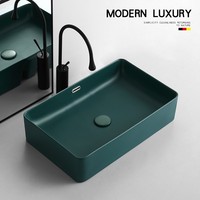 Lavabo de comptoir vert foncé nordique pour balcon, toilettes, lavabo simple en céramique noire de petite taille
