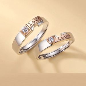 CZ Diamond Couple Wedding <b>Ring</b> Sets Wholesale Handmade <b>Silver</b> White Gold Plated <b>Adjustable</b> Open Lover <b>Ring</b> for Couple - Product Image 3