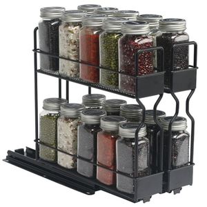 Estantes para Especias de Acero al Carbono Resistentes al Óxido, Modernos, de Doble Nivel, Deslizantes, Organizadores para Debajo del Fregadero de Cocina - Product Image 5