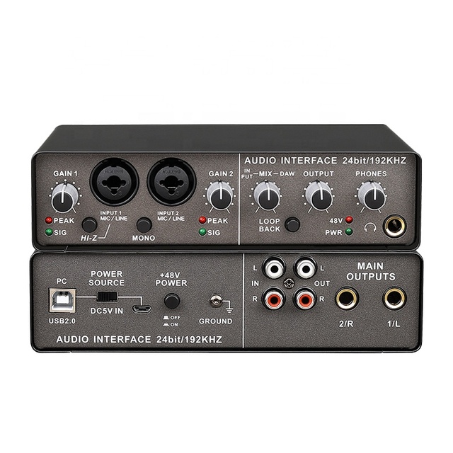 Professional USB 2.0 Port Guitar Musical Audio Interface Recording Studio External Sound Card Noise Cancelling Portable Metal