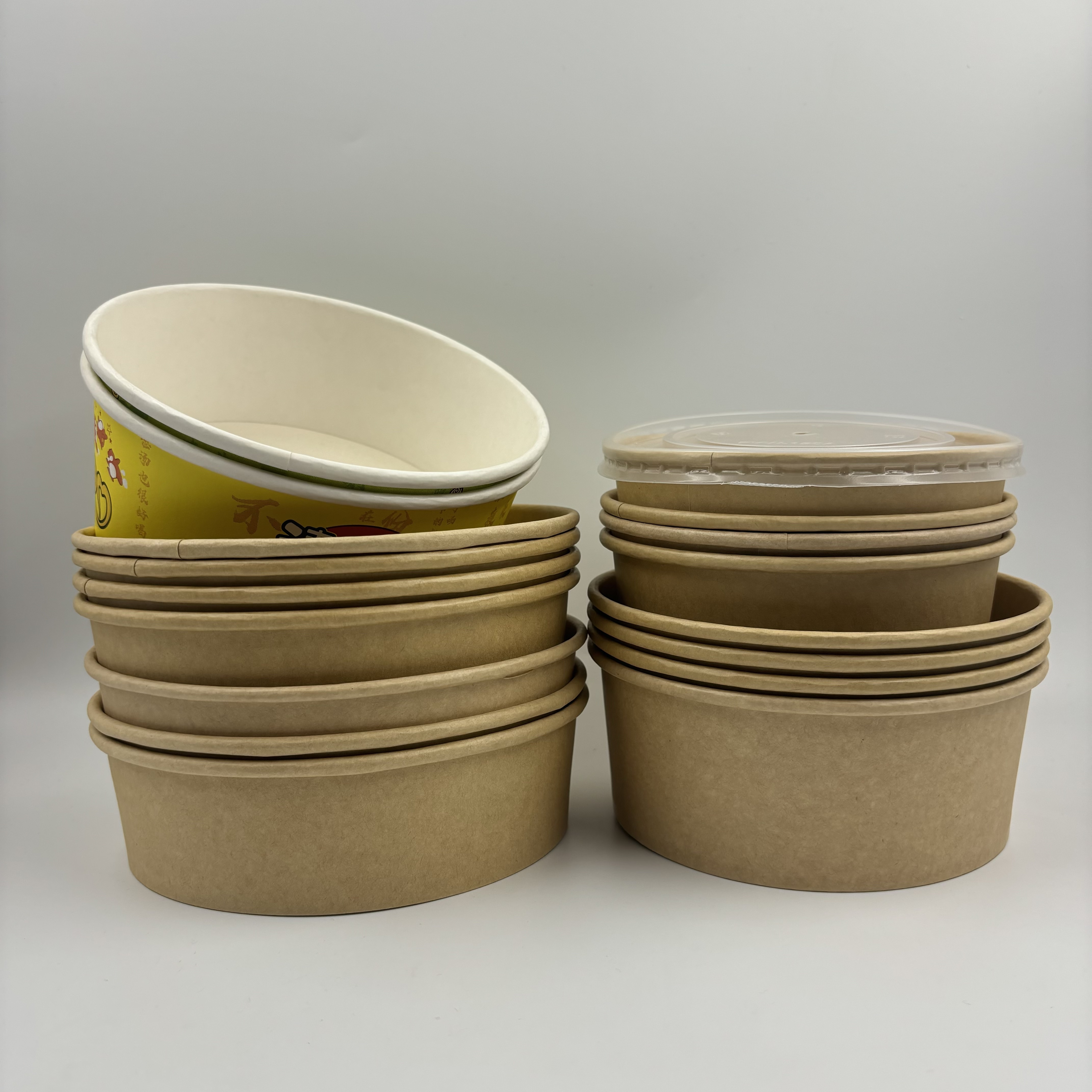 Free Sample Recyclable Disposable Salad Bowl Food Grade Paper Plate Kraft Round Paper Bowl for Food Chocolate Paper Soup Cup