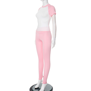 Vivibloook D25ST031 mujeres de cintura alta Fitness de manga corta traje Casual Slim Fit Yoga traje conjunto Casual 2 piezas conjunto para mujeres - Product Image 4