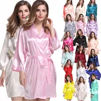 Satin Robe with Belted for Women, Bridesmaid Kimono