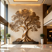 Sculpture murale en laiton moderne en métal personnalisée pour l'extérieur, grande sculpture en bronze de l'arbre de vie, statue murale pour la décoration de la maison et du jardin