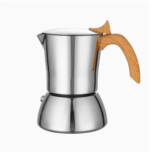 Cafetière Moka 4 tasses avec poignée <span class=keywords><strong>en</strong></span> acier inoxydable effet bois, valve unique, pour expresso <span class=keywords><strong>italien</strong></span>, mini cafetière d'extérieur - Product Image 1