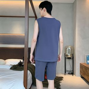 Verano nuevo Pijama de algodón para hombre Chaleco con estampado de dibujos animados conjunto de pantalones cortos grises moda Casual guapo fresco cómodo <span class=keywords><strong>pijamas</strong></span> de alta calidad - Product Image 4
