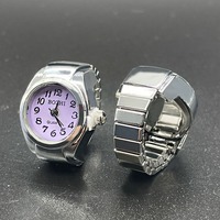 Modernos Anillos de Reloj de Cuarzo Plateados en Miniatura, Unisex, para Regalo de Boda o Fiesta, con Esfera Vibrante y Colorida y Correa Elástica