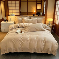 Parure de lit quatre pièces en coton de chanvre Han de classe A, style rétro, non imprimé, pour hôtel et gîte