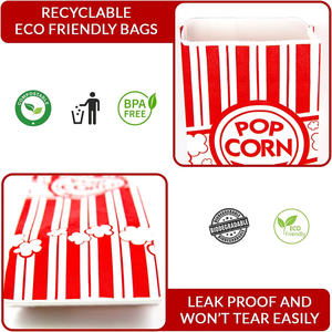 Sacs à popcorn en papier kraft rayés rouge et blanc, biodégradables, écologiques, jetables et résistants à la graisse, pour soirées cinéma - Product Image 6