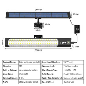 Lámpara Solar LED de Pared para Exteriores, 3W, con Sensor, para Jardín y Camping - Product Image 5