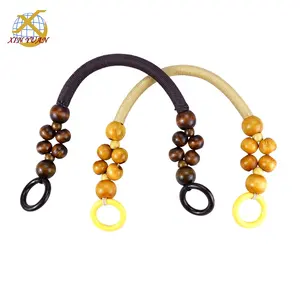 Hot sale factory direct 48.5cm wood beads nylon rope for bag handle wood bead bag handles