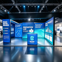 Stand d'exposition pliable en aluminium LED personnalisé pour salon professionnel, avec sublimation par transfert thermique, stand publicitaire droit pour exposition, 20x10