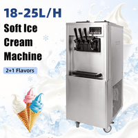 Gemakkelijk te reinigen staande commerciële ijsmachine van roestvrij staal met 3 spuitmonden, soft serve machine, automatische reiniging, yoghurt, chocolade