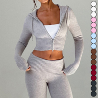Nouvelle Collection 2026 – Ensemble Sportswear Femme Y2K : Sweat à Capuche Zippé, Pantalon Taille Basse Tricoté Coupe Slim – Vêtements Athleisure en Gros