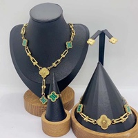 Collier, boucles d'oreilles, bracelet et bague en acier inoxydable en forme de trèfle à quatre feuilles, bijoux pour femmes, ensemble de 4 pièces