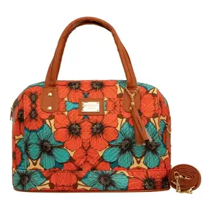 Bolso de compras de yute para mujer Fana Dariana, tamaño mediano, diseño elegante color jengibre, asas naranjas, cierre con broche - Product Image 3
