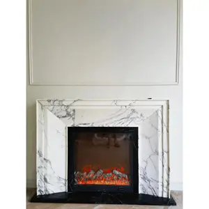 Customized Calacatta White Marble Fireplace Surround Fireplace Mantel Modern Hand Carved French Calacatta White Marble Fireplace