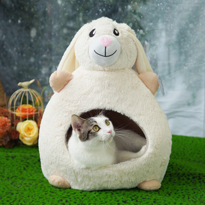 Rabbit Cat <b>House</b> Round Faux Fur Soft Cat <b>Bed</b> For Indoor Cats Winter Warmth Pet <b>Bed</b> - Product Image 1