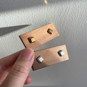 Faceted square minimalist geometric chocolate earrings stud 18k gold plated stainless steel smooth three-dimensional earrings