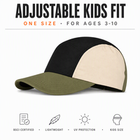 Casquette de baseball 5 panneaux pour enfants, logo personnalisé, blocs de couleur, chapeau de soleil réglable pour tout-petits garçons et filles, vente en gros, fournisseur d'usine OEM