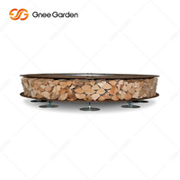 Table de foyer moderne en acier Gnee Garden avec rangement, certifiée CE, pour usage extérieur en toutes saisons, finition naturelle effet rouille, revêtement poudré