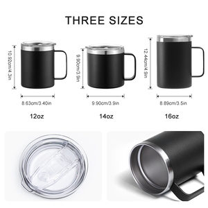 Gobelet de voyage isotherme à double paroi en acier inoxydable moderne de 12 oz avec logo personnalisé, couvercle coulissant, poignée, sans BPA, anti-fuite - Product Image 5