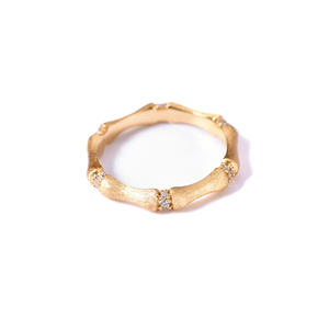 Women Trendy Gold Textured Zircon Bamboo Rings Brushed <b>Matte</b> Bamboo Ring for Daily Wear - Product Image 1