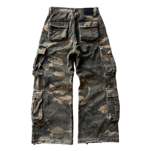 TOPSHOW <span class=keywords><strong>Pantalon</strong></span> Cargo Homme Ample en Toile de Coton Lavée sur Mesure avec Multiples Poches, Style Tactique Camouflage - Product Image 2