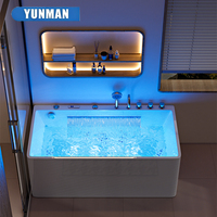 Baignoire en acrylique Whirlpool avec fonction de massage, robinet cascade, lumière LED, baignoire de massage en acrylique avec jets