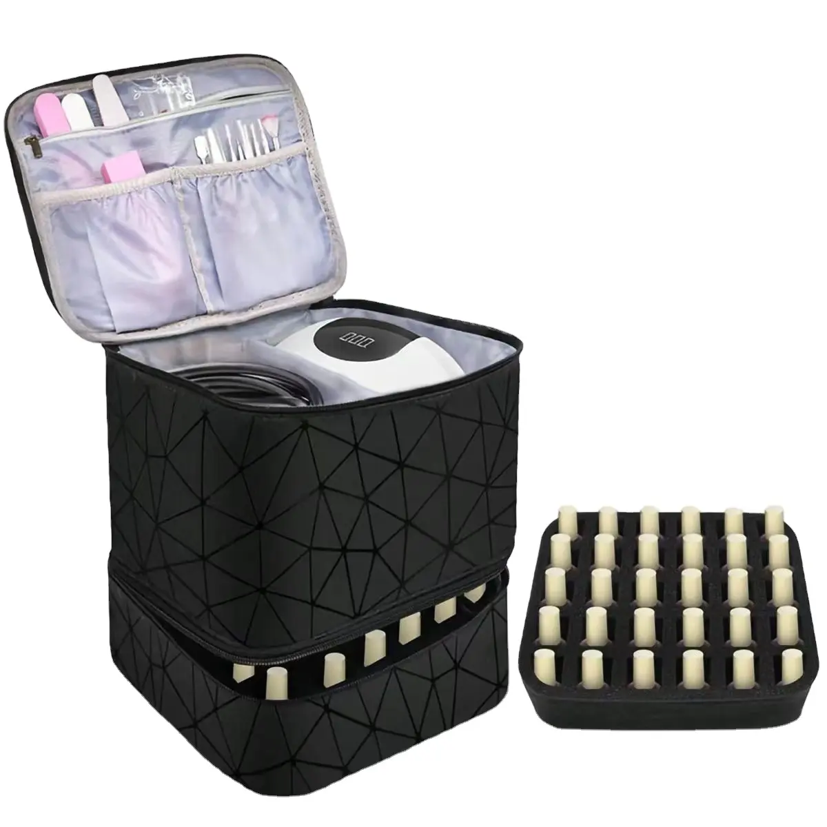 Organisateur d'ongles 30 grilles avec poignée sac de manucure professionnel sac de maquillage double couche sac organisateur cosmétique sac à main