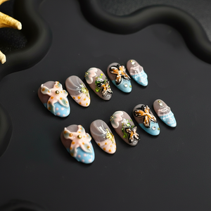 <span class=keywords><strong>Uñas</strong></span> Postizas de Estilo Europeo Americano, Forma de Almendra, Arte de <span class=keywords><strong>Uñas</strong></span> <span class=keywords><strong>en</strong></span> <span class=keywords><strong>3D</strong></span> con <span class=keywords><strong>Relieve</strong></span> de Mariposa, Estilo Francés, Ligeras, de Lujo, Retro, Pre-Diseñadas - Product Image 3