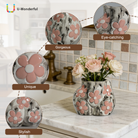 Vase en résine texturée style aquarelle, fleurs roses en relief 3D, forme irrégulière, décoration d'intérieur Art Déco