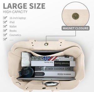 Bolsa de Lona Blanca Personalizada al por Mayor, Bolsa de Compras Reutilizable con Cierre de Cremallera Bordada, Forro de Poliéster, Alta Calidad - Product Image 1