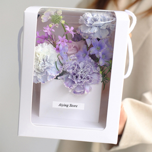 Pink White Foldable Floral Bouquet Valentine's Day Boxes Portable Flower <strong>Gift</strong> <strong>Box</strong> With <strong>Long</strong> Handle/Window - Product Image 1