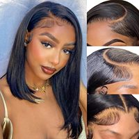 Perruque bob droite courte cheveux humains dentelle frontale cheveux brésiliens bruts perruque de dentelle complète transparente hd dentelle frontale perruques bob pour femmes noires