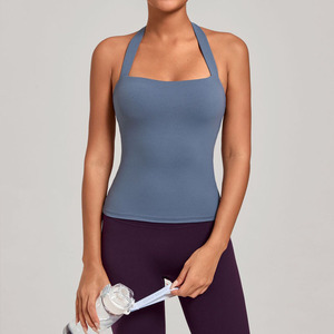여성용 심리스 뷰티백 통기성 속건 경량 솔리드 나일론/스판덱스 피트니스 스포츠 홀터 탱크탑 (맞춤 로고 가능) - Product Image 4