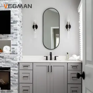 高档批发灰色哑光陶瓷盆浴室家具带镜子梳妆台