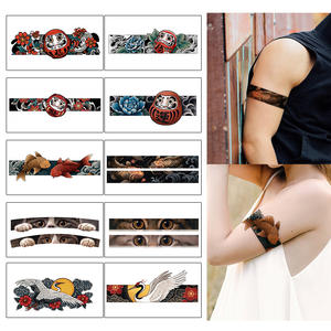 <span class=keywords><strong>Tatuaggi</strong></span> temporanei colorati adesivo <span class=keywords><strong>gatto</strong></span> Daruma bambola rosso-coronato gru asiatico tradizionale bracciale impermeabile per la gamba del braccio - Product Image 3