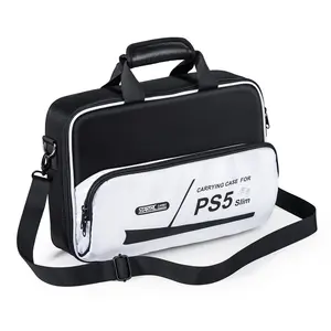 DEVASO กระเป๋าถือ กระเป๋าสะพายข้างแบบพกพา สีดําและสีขาว สําหรับเกม PS5 อุปกรณ์เล่นเกมคอนโซลทรงสลิม
