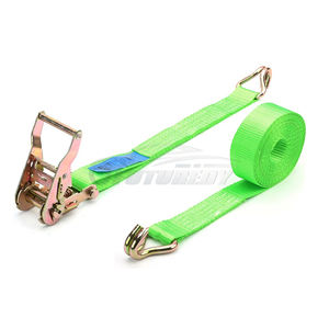 Sangle d'arrimage à cliquet de 2 pouces, 4400 LBS, avec double crochet en J, verte, pour fourgons logistiques - Product Image 1