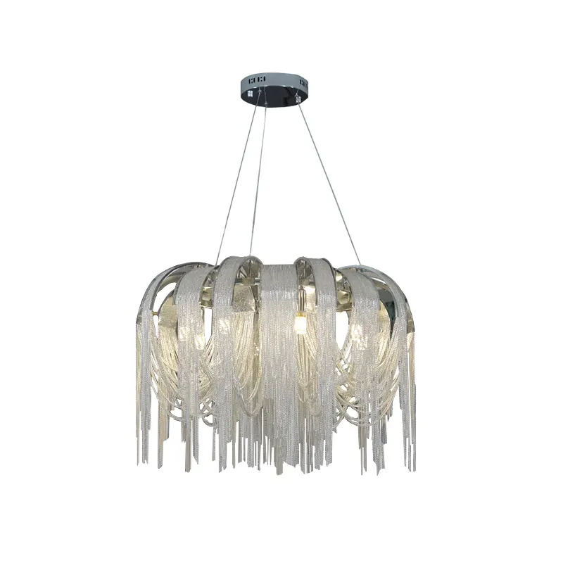 Italian style designer chrome tassel pendant chain round living room lamp bedroom luxury chandelier