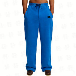 Pantalon de survêtement en coton à cordon de serrage, coupe droite, jambe large, taille élastique, ourlet brut, broderie personnalisée, tissu lourd en molleton français - Product Image 3