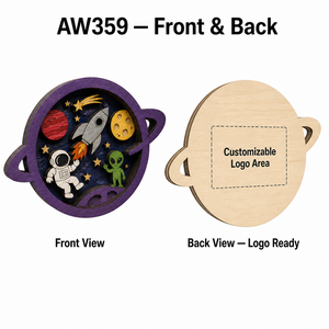 <span class=keywords><strong>Caja</strong></span> de Exhibición Personalizada con Diseño de Astronauta Espacial, Extraterrestre y <span class=keywords><strong>Saturno</strong></span> |   Escena de Cohete, Planeta y Luna Cortada con Láser en Madera Contrachapada de Álamo Multicapa - Product Image 5