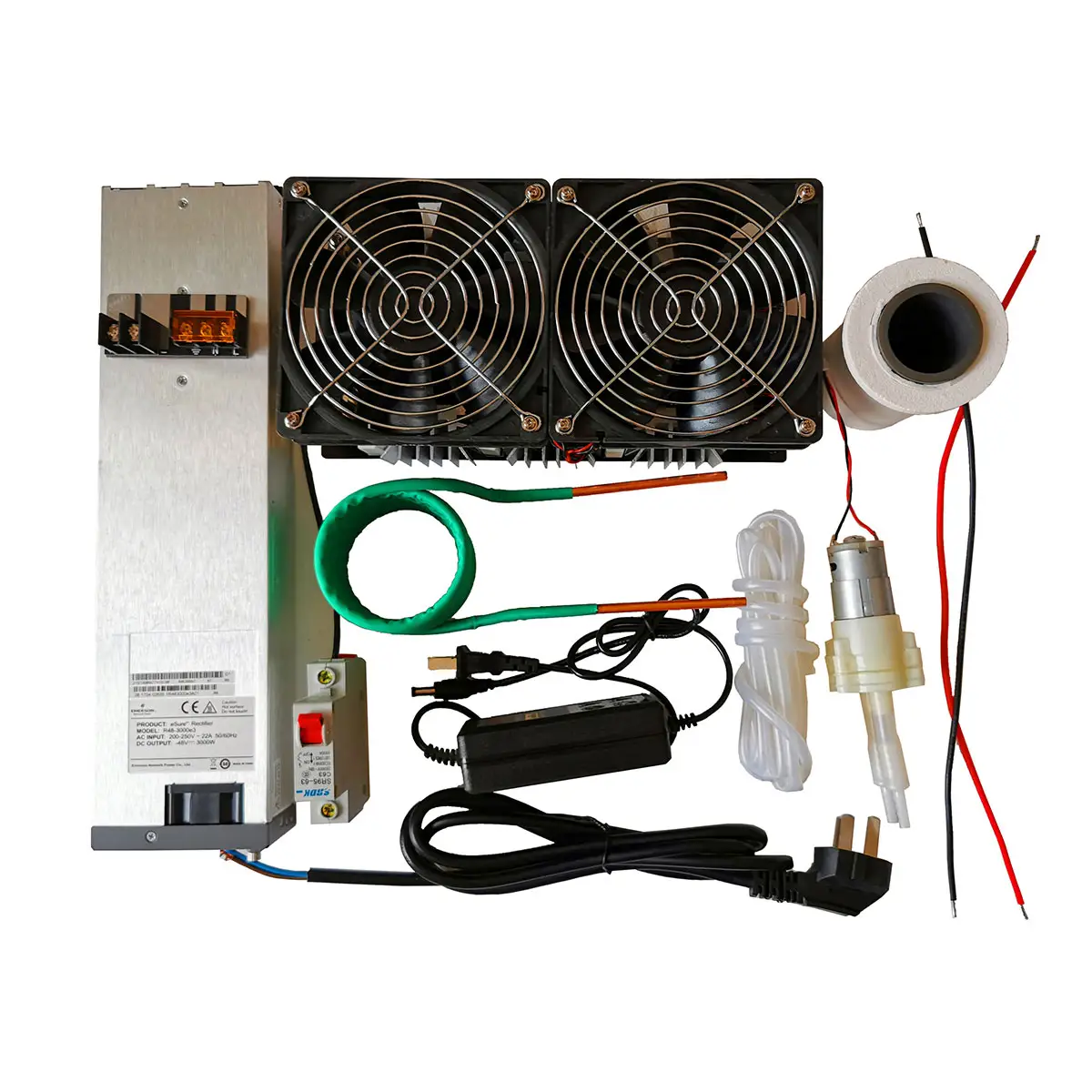 2500W Main Unit + Coil + Fan Power Supply + Crucible + Water Pump + DC48V Power Supply ZVS Induction Heater