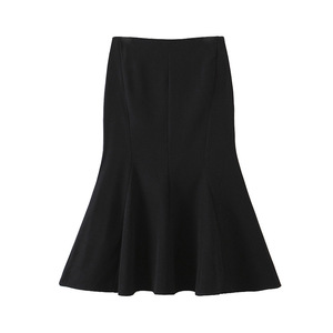 Elegante Falda de Cola de Pez de Cintura Alta para Mujer, Color Negro Sólido, Largo Medio, 8 Paneles, Microelasticidad, Fibra de Poliéster N8285 - Product Image 5