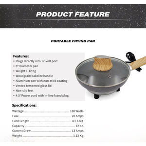 Sartén de cocina antiadherente para coche portátil de 12V, mango de baquelita de grano de madera para acampar - Product Image 4