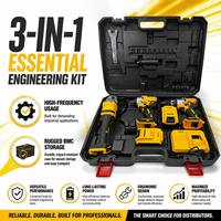 Ensemble d'outils électriques professionnels 3 en 1 sans fil, série jaune, perceuse, meuleuse et clé à chocs, prix de gros direct usine