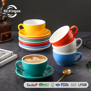 Juego <span class=keywords><strong>de</strong></span> Tazas y Platos <span class=keywords><strong>de</strong></span> Cerámica Personalizados Kingze Elegant <span class=keywords><strong>de</strong></span> 250 ml para Capuchino Europeo - Product Image 1