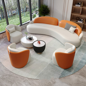 Conjunto de Sofás Curvos de Cuero, Muebles Modulares para Oficina, Sala de Reuniones, Hotel, Salón de Belleza, Área de Recepción - Product Image 3